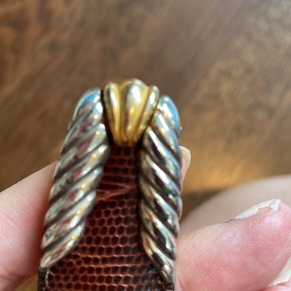 Vtg 1996 Brighton brown snakeskin look belt with silver/gold coin buckle - Picture 6 of 11